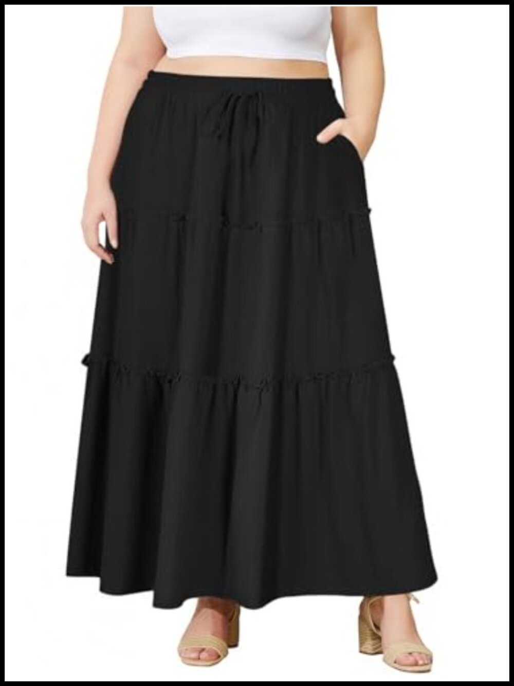 Plus Size Maxi Skirt with Pockets Flowy Tiered Boho Tiered Skirt